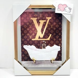 LV Louis Vuitton Gold Glass Frame Bathroom Wall Art Decor